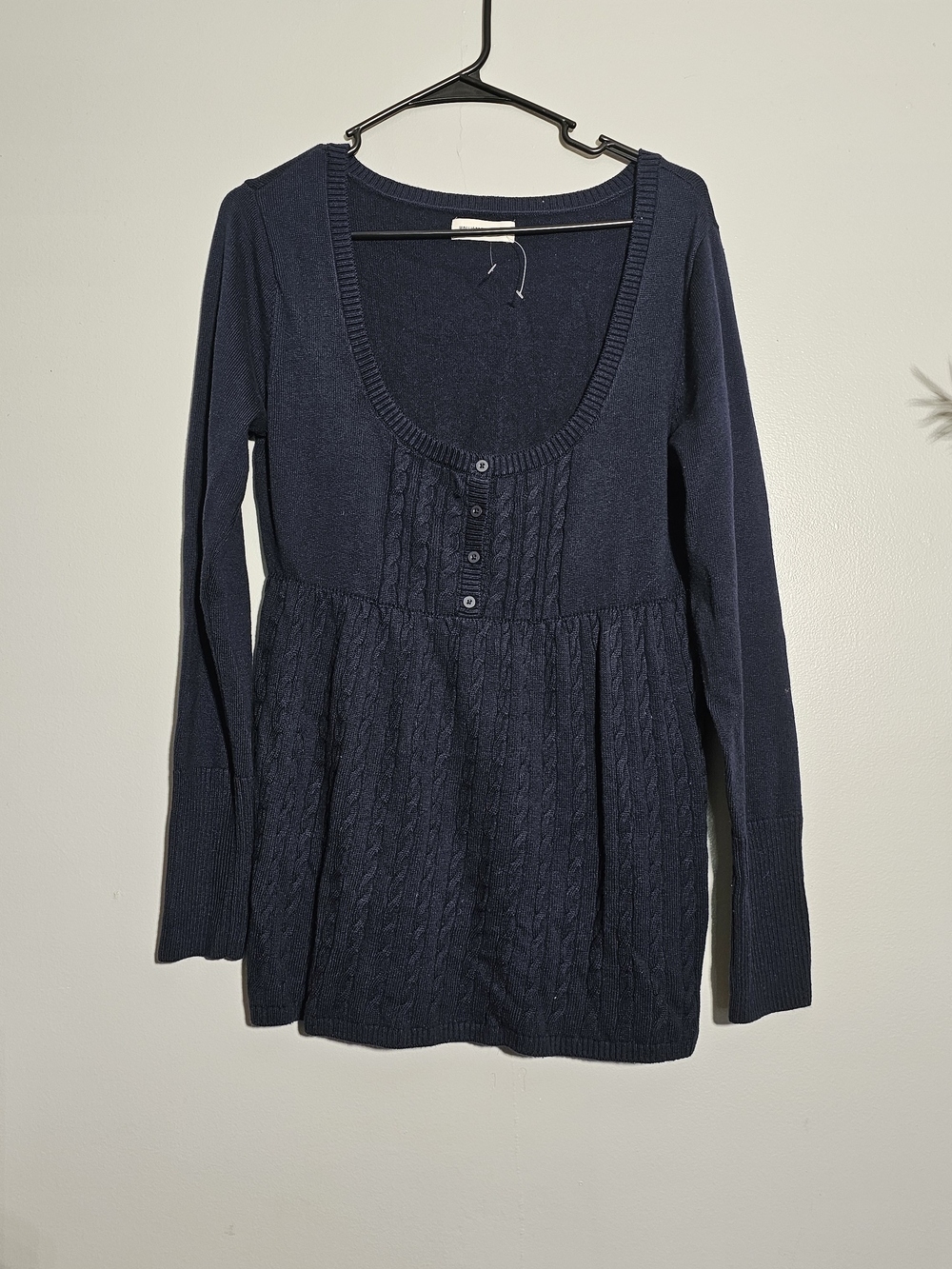 Hollister Co. Navy Blue Cable-Knit Babydoll Henley Sweater
